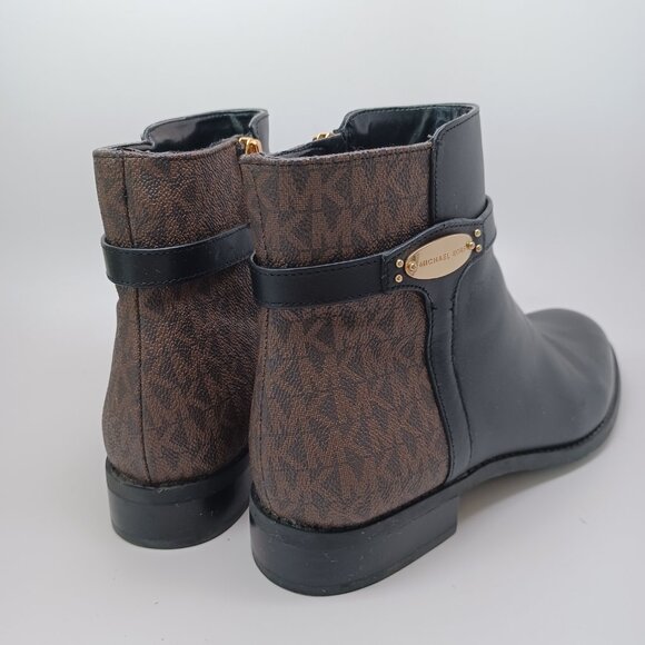 Michael Kors Ankle Boots Black Brown Britt Signature Logo Print Flats Womens 8.5 - Picture 9 of 16